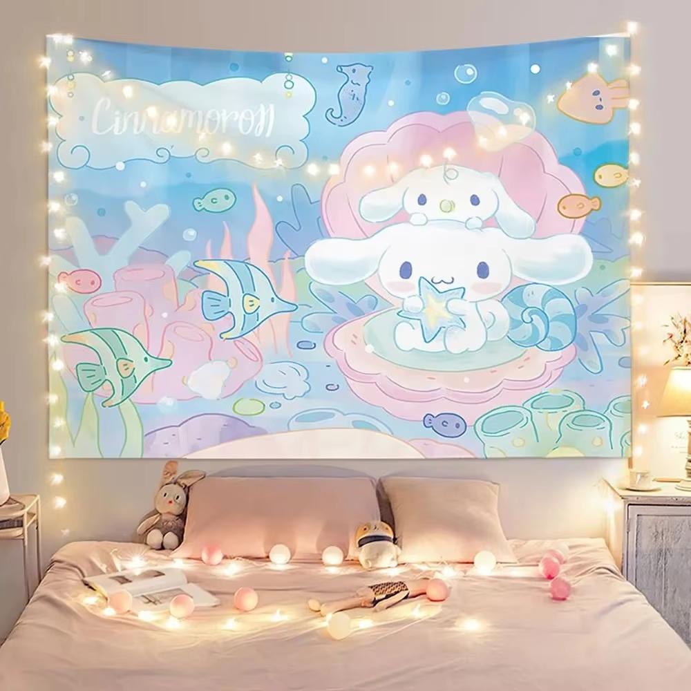 Тканое полотно Sanrio Cinnamoroll с принтом  Мечтательный настенный фон для уютной комнаты в общежитии  Домашний декор Плоская печать