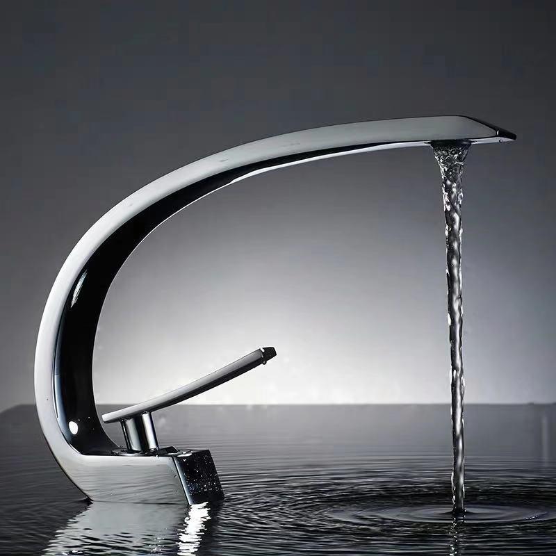 Bathroom Basin Faucet Deck Mount Washing Sink Cold and Hot Water Mixer Tap Creative Curved Mixers