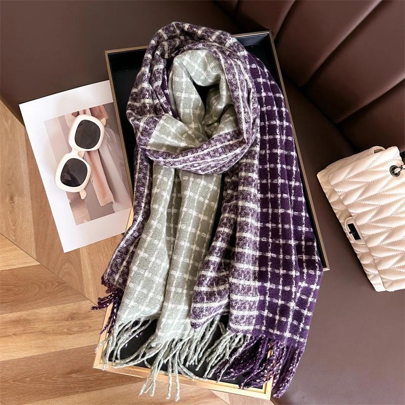 2025 Stripe Plaid Women Scarf Elegant Stylish Imitation Cashmere Shawl Winter Pashmina Versatile Warm Wrap Foulard Neckerchief