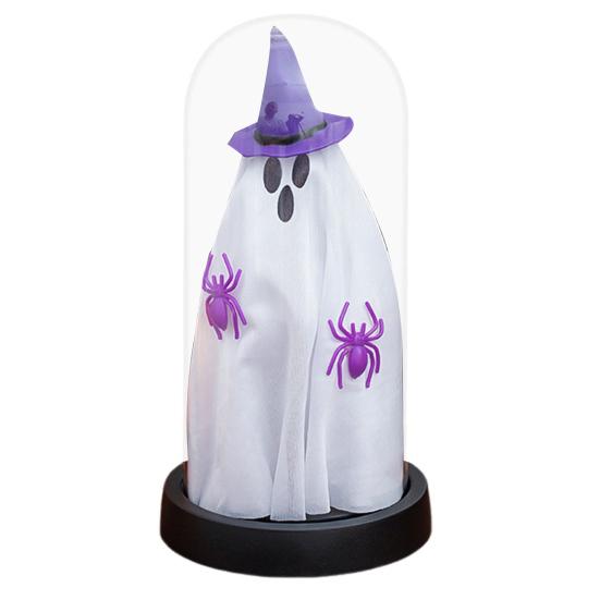 Хэллоуин Призрак Декор Светящийся Призрак в Стеклянном Колпаке с Деревянным Основанием Милый Призрак Ночник Украшение для Стола Полки Камина Комнатный Декор