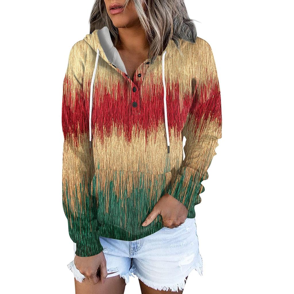 Женские повседневные модные принты с длинным рукавом на пуговицах пуловеры с капюшоном толстовки