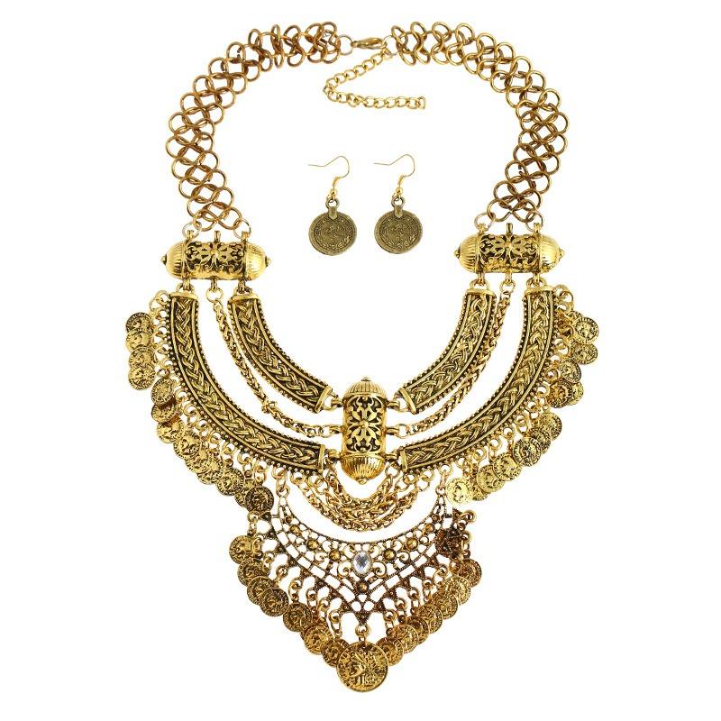 Модные трендовые аксессуары, Модные монеты в ретро-стиле, Короткий набор ожерелий с кисточкой-полумесяцем и толстой цепью