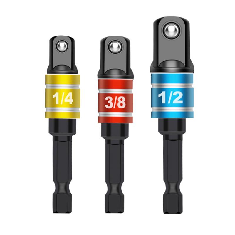 3PC Color Hexagonal Screw Air Screwdriver Conversion Extension Rod 1/2 Square Head 3/8 Socket 1/4 Electric Screwdriver Tool Set