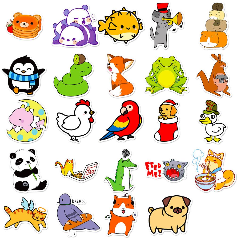 50 Cute Animal Series Stickers, Children'S Educational Cartoons Simplified Wind Small Animal Stickers Luggage
