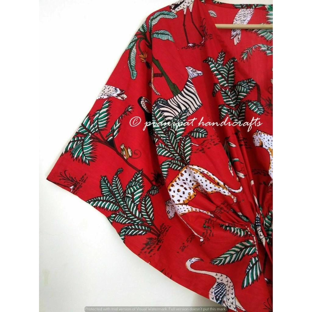 Индийское красное длинное платье с животным принтом из хлопка в стиле хиппи макси женское ночное платье-кафтан CKFTN-SCRN-FULL-BUYIT-031