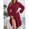 Women's Autumn and Winter Casual Button Tie Waist Long Sleeve Shirt Dresses