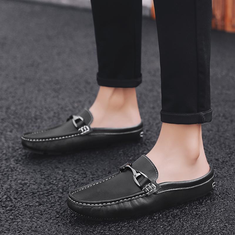Кожаные мужские полушлепанцы летние дышащие мужские повседневные туфли слипоны ленивые туфли для вождения удобные для ходьбы лоферы мокасины