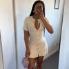 Elegant Knit Mini Dress Women Street Slim High Waist Short Sleeve Rib Sweater Dresses Vacation Bodycon Knitwear Dress