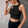Women's Sexy Hot Girl Fashion Design Sleeveless Sports Vest Slim Ultra Short Sexy Hollow Round Neck Solid Color Top