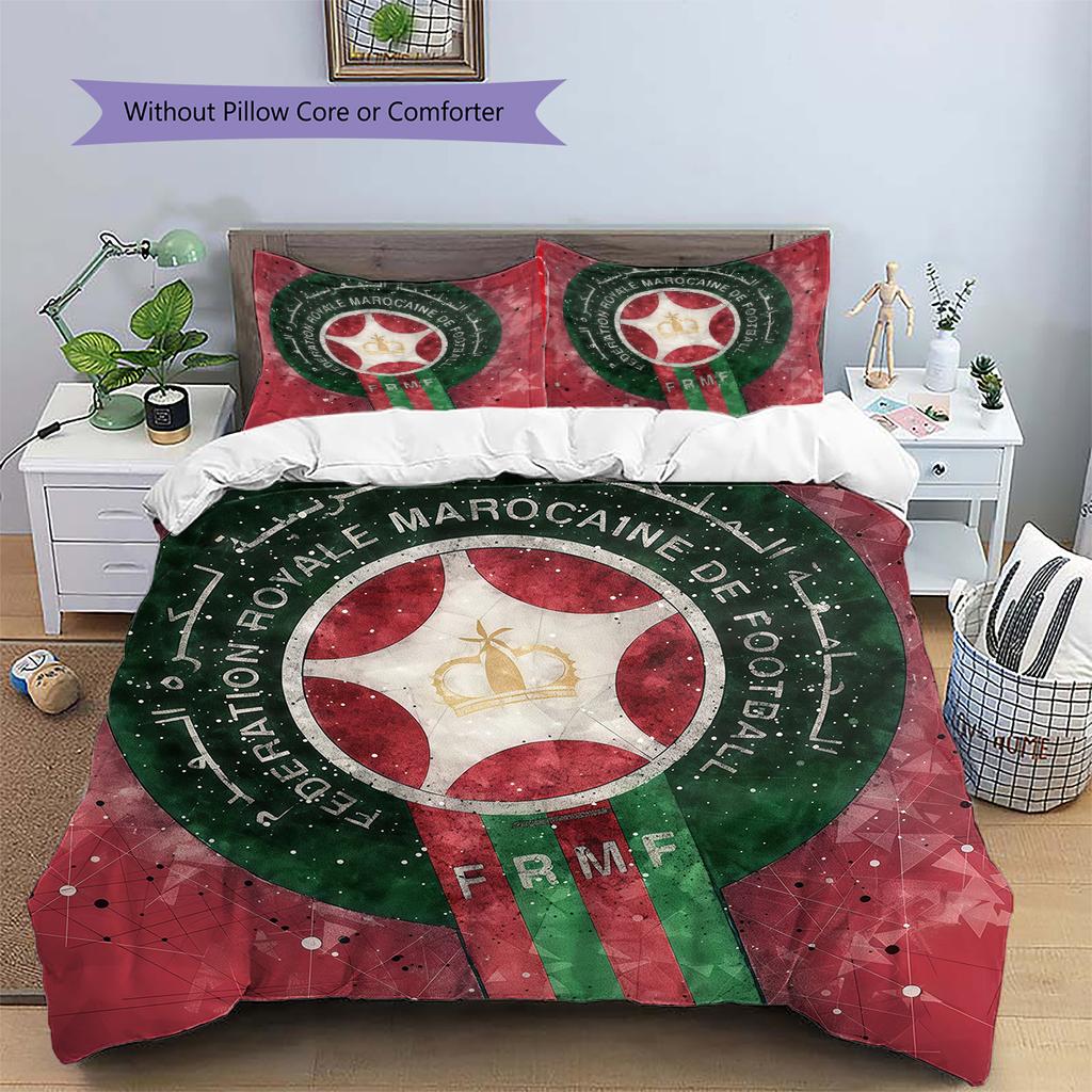 Morocco National FC Pattern Bedding Home Decoration Birthday Gift (1 * duvet cover + 2 * pillowcase, without core)