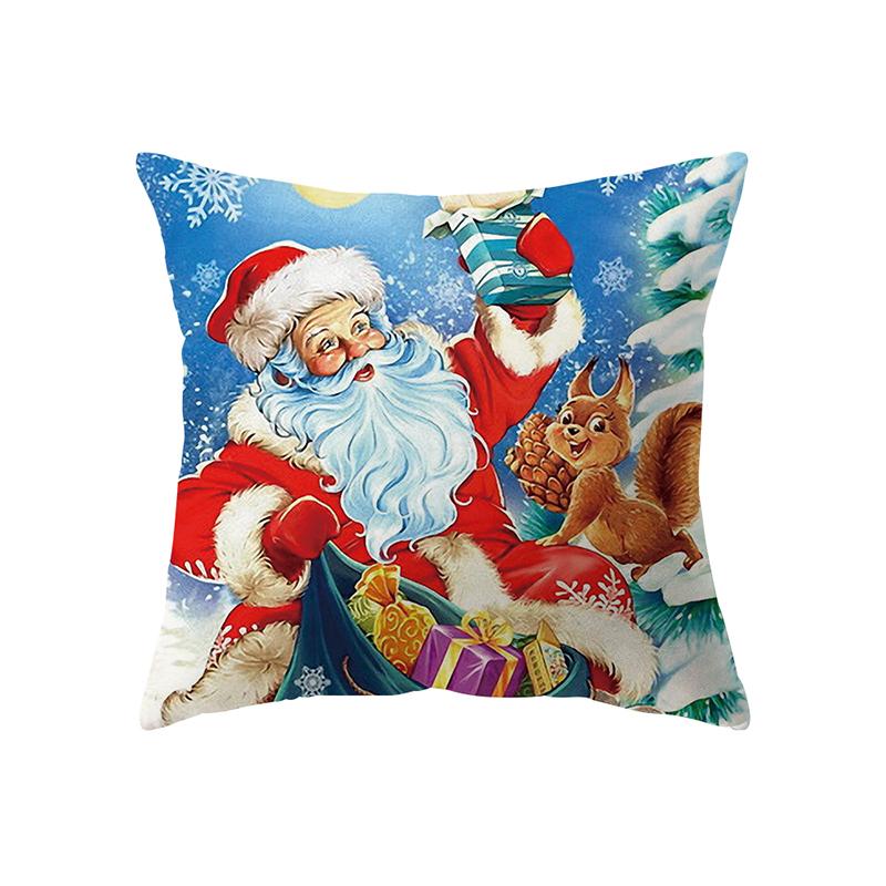 Merry Christmas Santa Claus Print Pattern Cushion Cover Home Living Room Sofa Decoration Polyester Pillow Pillow Cover