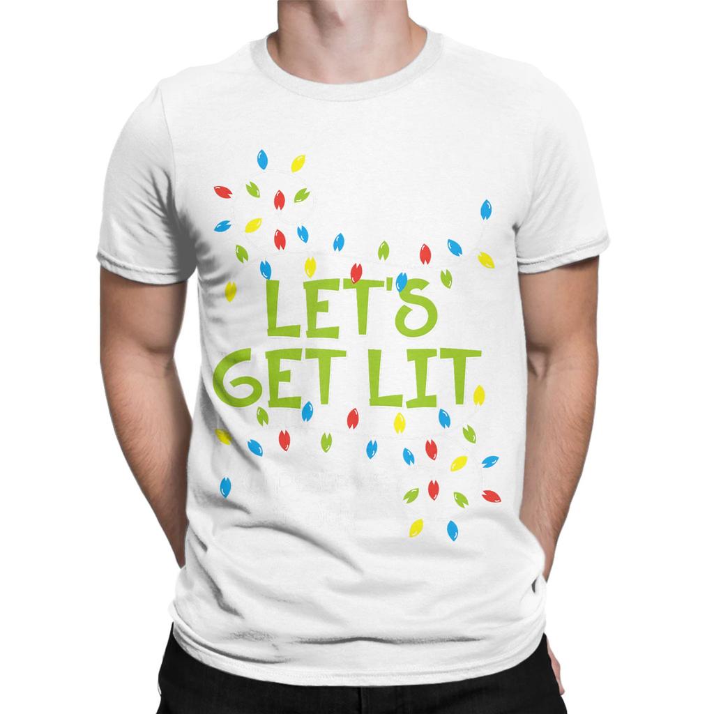 Unisexs Tshirt Funny Lets Get Lit Christmas In July Summer Lights Cotton Tees Short Sleeve T Shirts O Neck Clothes Printed
