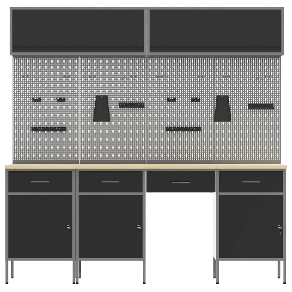 Workbench Cabinet Set with Drawers and Storage 10 Pieces Black