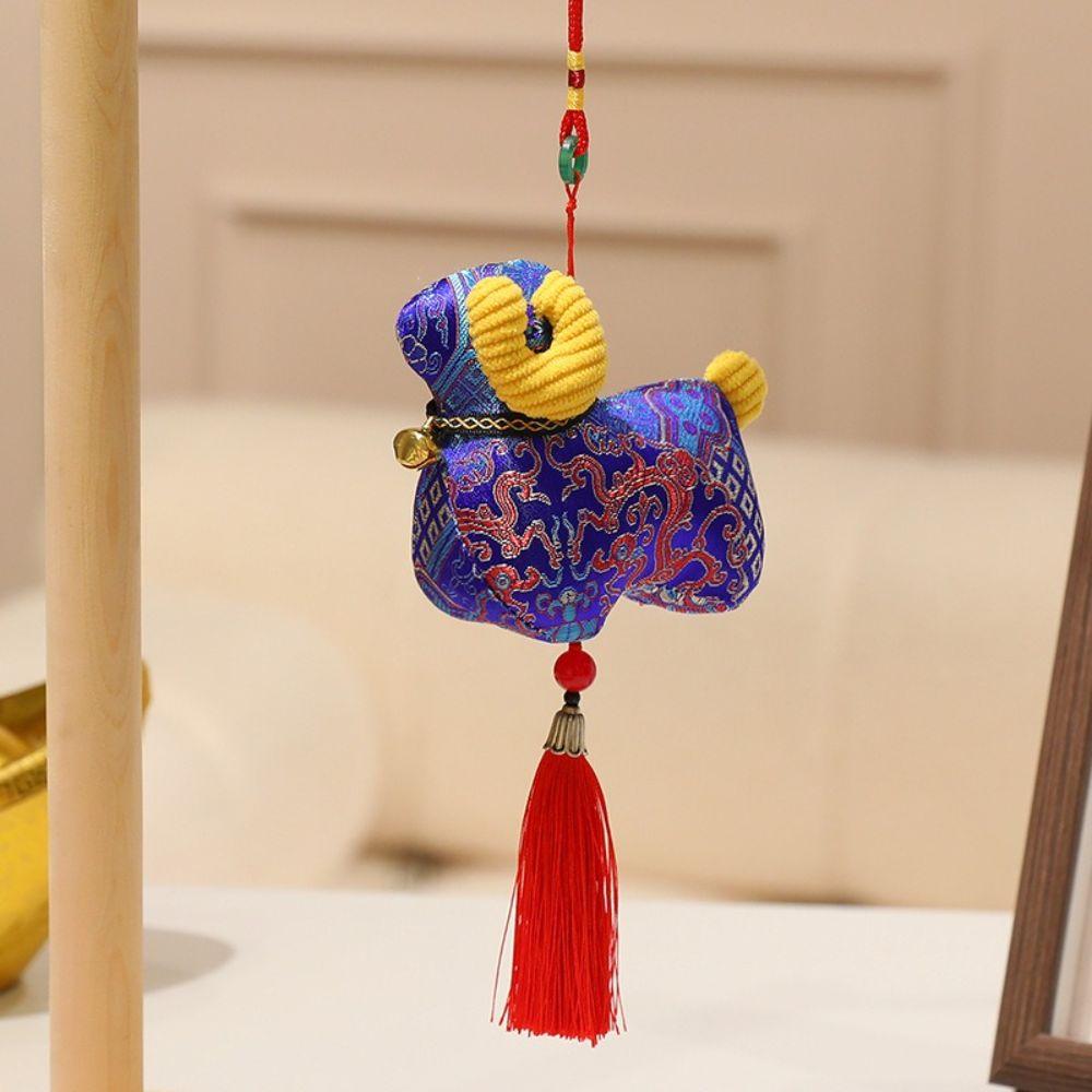 Chinese Style Key Pendant Polyester Fiber Plush Toy Ornament Cute Sheep Plush Doll Festival Use