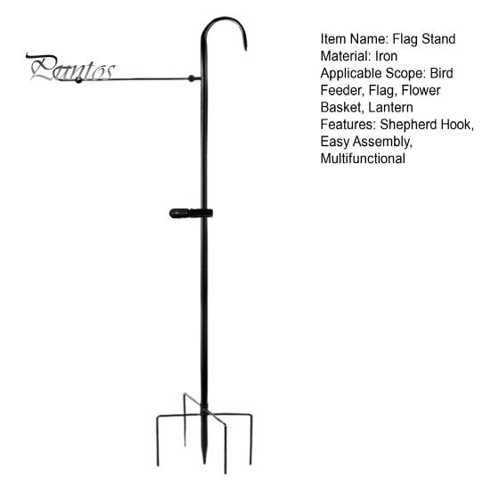 Подставка для флага в саду, многофункциональный держатель для флага во дворе с крючком для пастуха, толстая металлическая сегментированная подставка для флагштока для кормушек для птиц на открытом воздухе, флаги