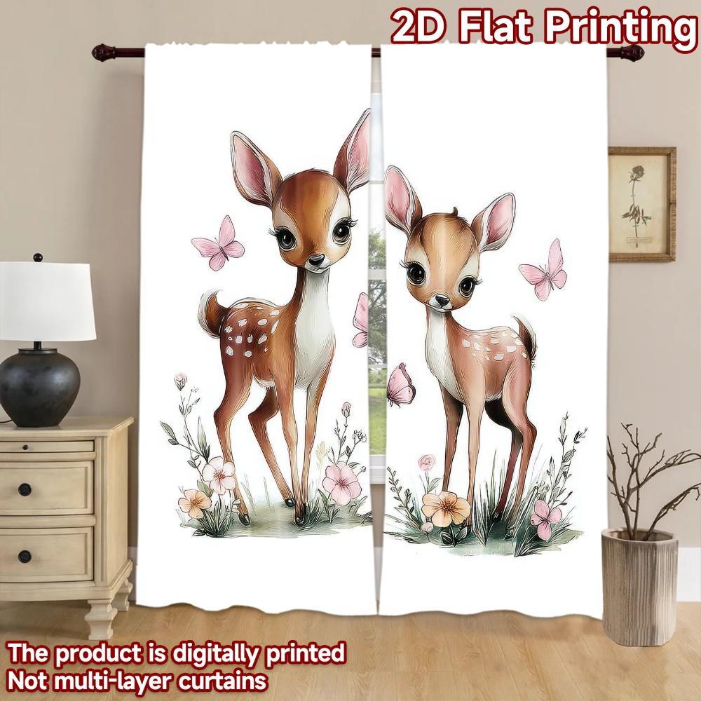 2D flat Photography Backdrop Party Backdrop Deer and Pink Butterflies 100% Polyester Anniversary for Suitable for outdoor