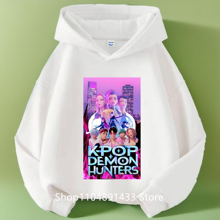 Kpop Demon Hunters Kids Logo Merch Hoodies Girls Boys Athletic Sweatshirt Long Sleeve Casual Pullover Without Drawstring Hoodie