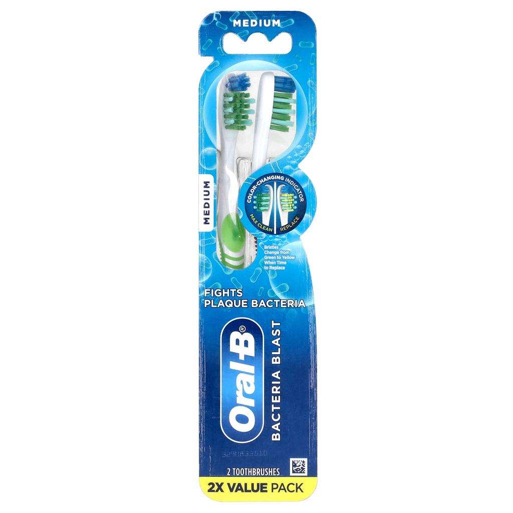Oral-B Bacteria Blast Toothbrush, Medium, 2 Toothbrushes