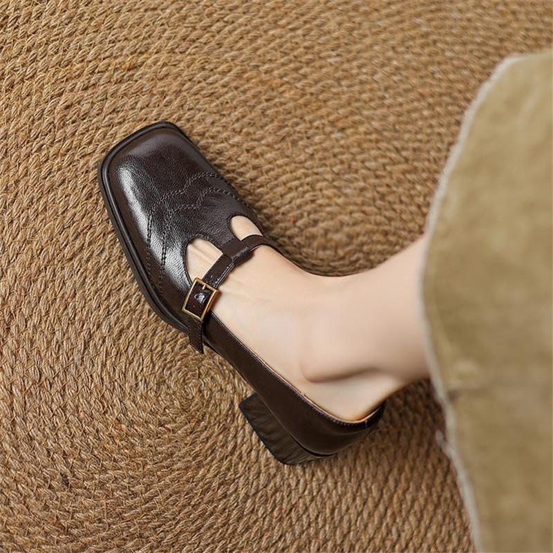 Модные новые весенне-летние туфли Мэри Джейн из натуральной кожи для женщин, модные туфли с квадратным носком, женские туфли на высоком каблуке, туфли-лодочки на толстом каблуке, черные