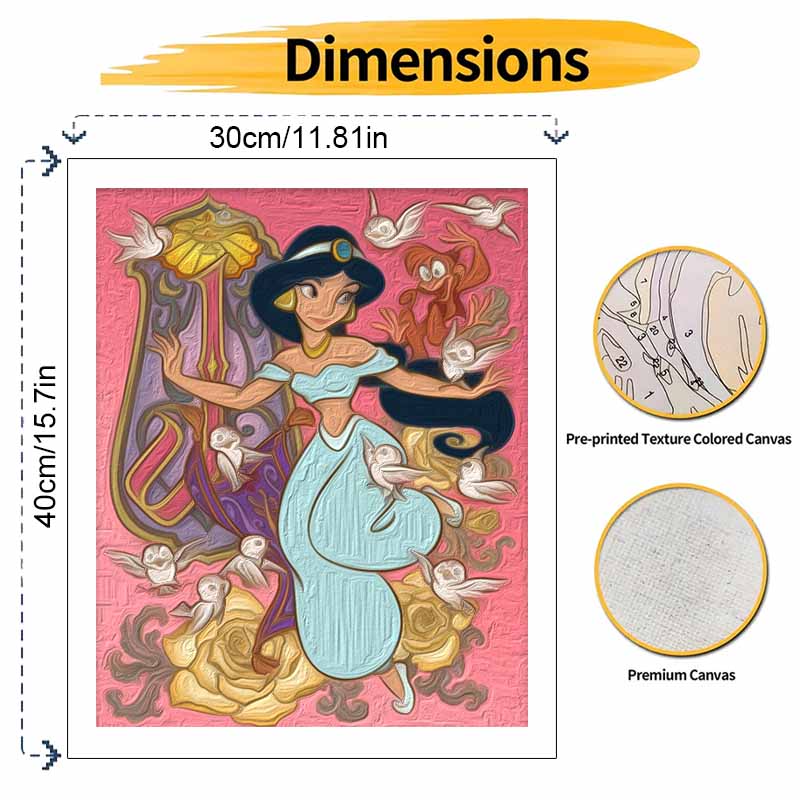 Disney Princess Jasmine oil paint by numbers painting kit handmade diy home decor gifts for fans of Aladdin and magical princess art