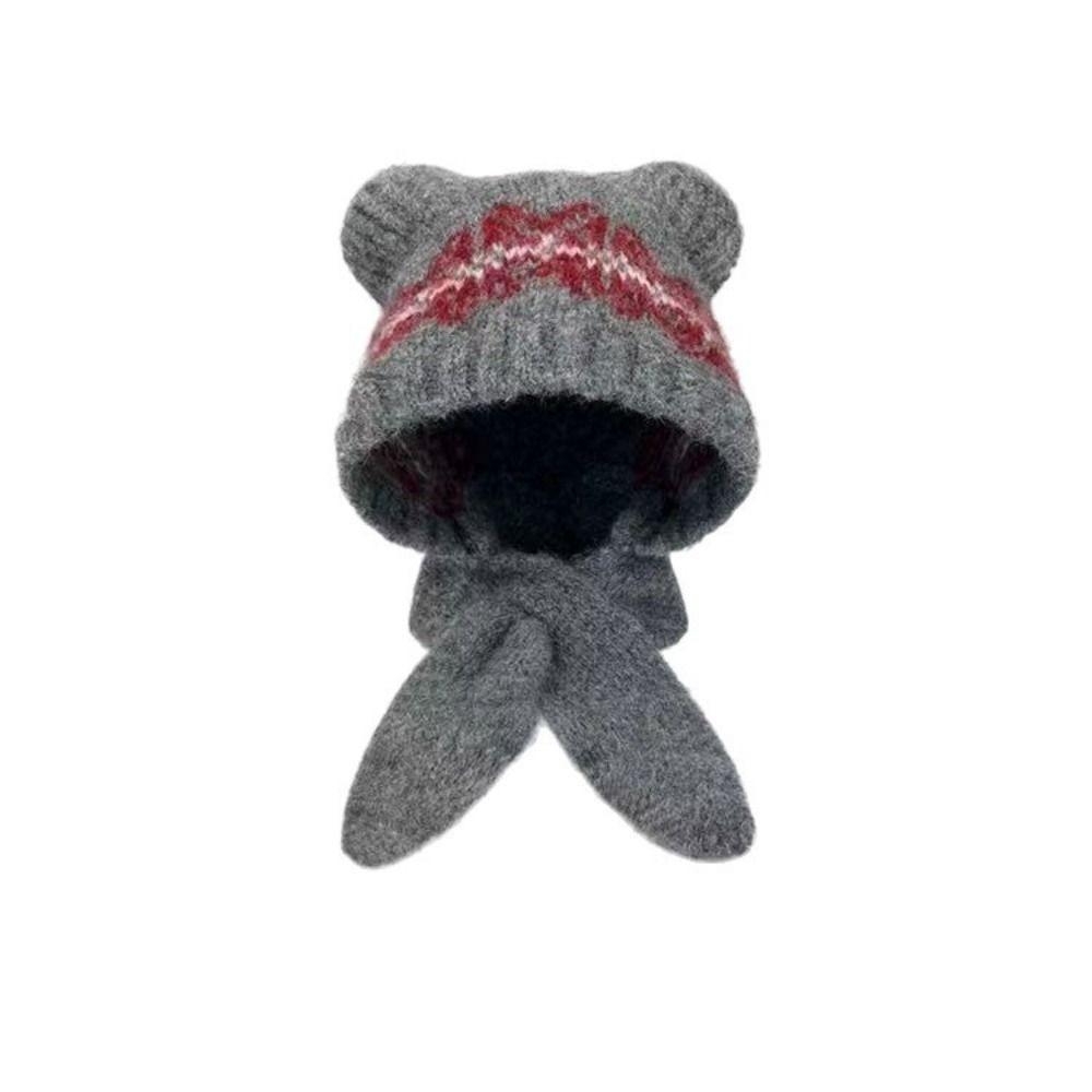 Ethnic Style Jacquard Knitted Hat Fair Isle Style Printing Knit Cap Cute Bear Ears Beanies Outdoor