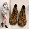 Autumn and Winter New European and American Simple and Versatile Leopard Print Low Heel Short Tube Front Zipper  Large Size Fashion Boots