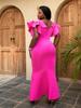 Фуксия Русалка Бальные платья с оборками на рукавах и v-образным вырезом с высокой талией и баской Вечерние коктейльные платья для женщин