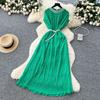 Французское высококлассное темпераментное платье-миди с бусинами, круглым вырезом, короткими рукавами и плиссировкой, женское летнее, подчеркивающее талию и тонкое, с темпераментом, длинное