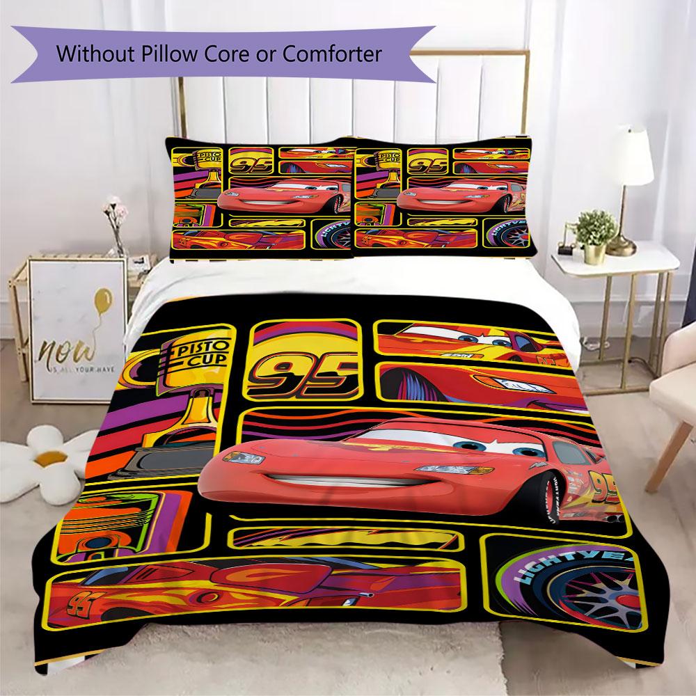 Lightning McQueen Cartoon Prints bedding, duvet cover and pillowcases, birthday gift (1 duvet cover + 2 pillowcases, pillow insert not included)JM001