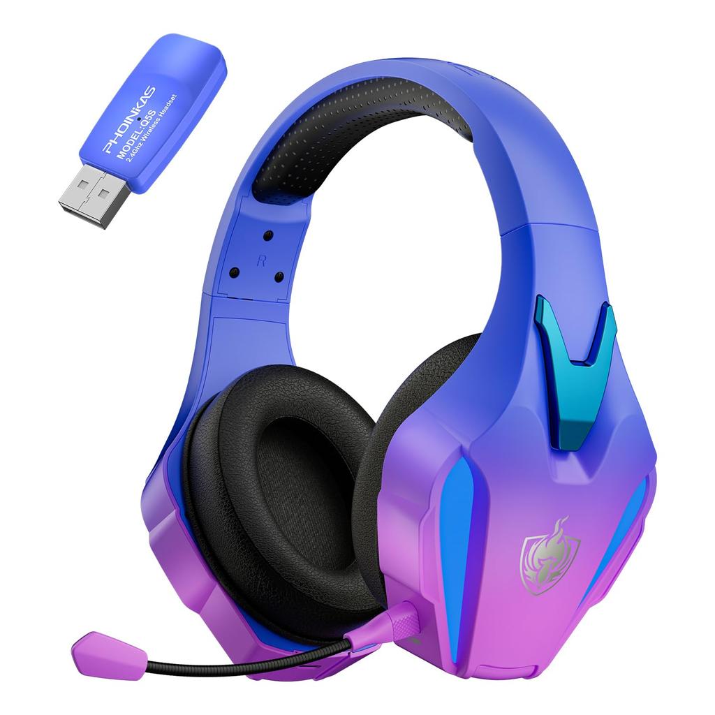 YOTMS Gaming Headset for Wired and Wireless Low USB Sound LED Low Noise Deep Controller PS5, Dual-Use Headphones, Latency, 2.4GHz 7.1, Effects, Light,