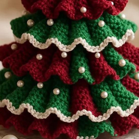 DIY Crochet Christmas Tree Kit Small Xmas Tree Craft Kit with Bow And Faux Pearl Handmade Holiday Decoration for Beginners