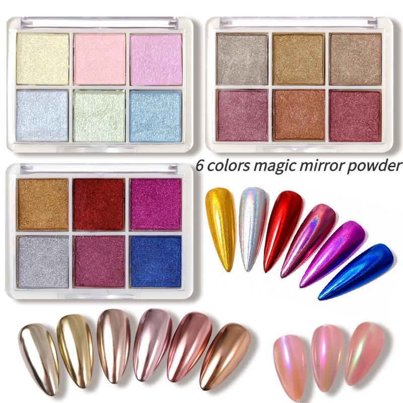 Ногти 6 цветов Твердая пудра Волшебное зеркало Многоцветная художественная пудра-глиттер Пудра Аврора Пудра Волшебное зеркало Пигменты для ногтей Украшения Инструмент для маникюра