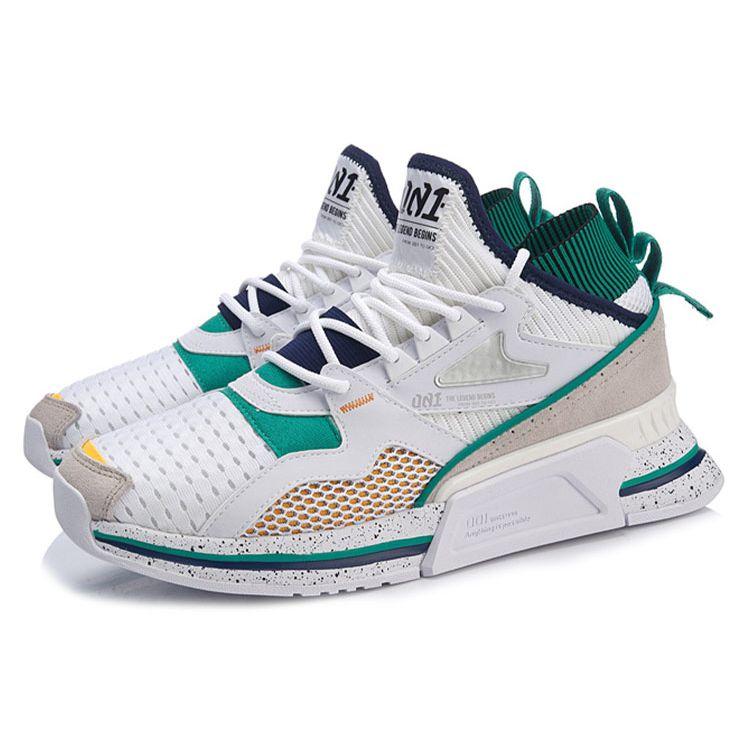 Li-Ning Кроссовки для бега Retro Patchwork Non-Slip Lightweight Mid Top Мужские кроссовки Белый Зеленый AGLP007-4