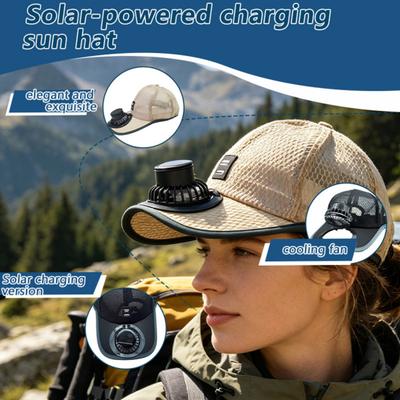 Дышащая летняя кепка Yousheng с сеткой, солнцезащитная кепка с USB-зарядкой, на солнечной энергии, съемным безопасным вентилятором, регулируемая, для охлаждения