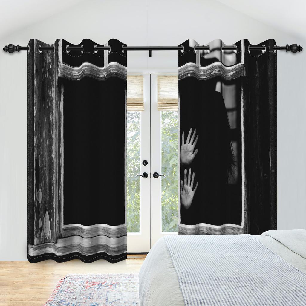 2 шт./набор Ужас Хэллоуин Оконная занавеска Ночные ворота Скелет Декор для дома Спальни Гостиной Затемняющие занавески из полиэстеровой ткани