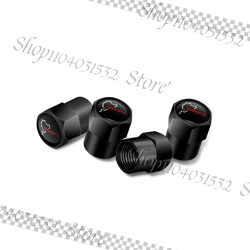 AAWI1 4Pcs Universal Metal Alloy Nurburgring Motor Sport Racing Road Logo Emblem Car Wheel Tire Valve Tyre Air Case Accessories