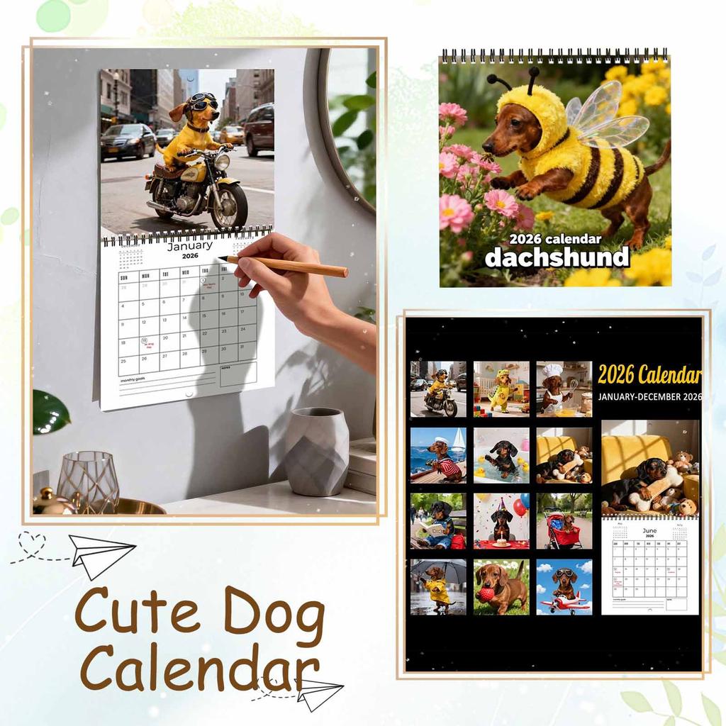 This 12-month Calendar Brings You A Cute Dachshund Photo Each Month, Making Your Schedule More Fun. Perfect For Your Home, Or Kitchen.