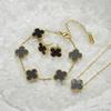 13mm Stainless Steel Clover Jewelry Set Necklace Bracelet Earrings Women Fashion Floral