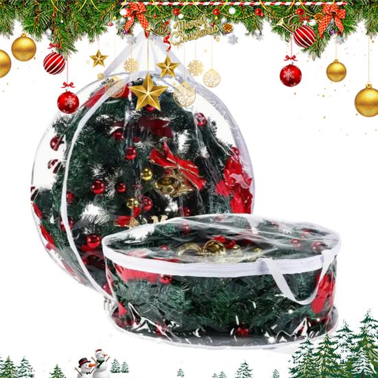 Christmas Wreath Storage Bag with Handle Zipper Closure Large Capacity Transparent Garlands