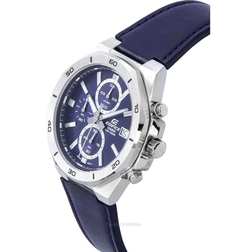 Casio Edifice Standard Chronograph Кожаный ремешок Кварцевые мужские часы с синим циферблатом EFV-640L-2A 100M