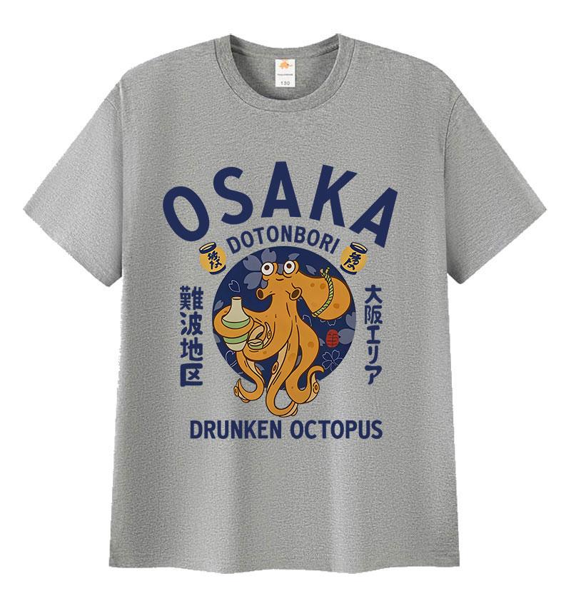 Японская Осака Дотонбори Пьяный Осьминог Любитель Еды Забавная Футболка Мужская Женская Винтажная Харадзюку Оверсайз Хлопковая Футболка Уличная Одежда