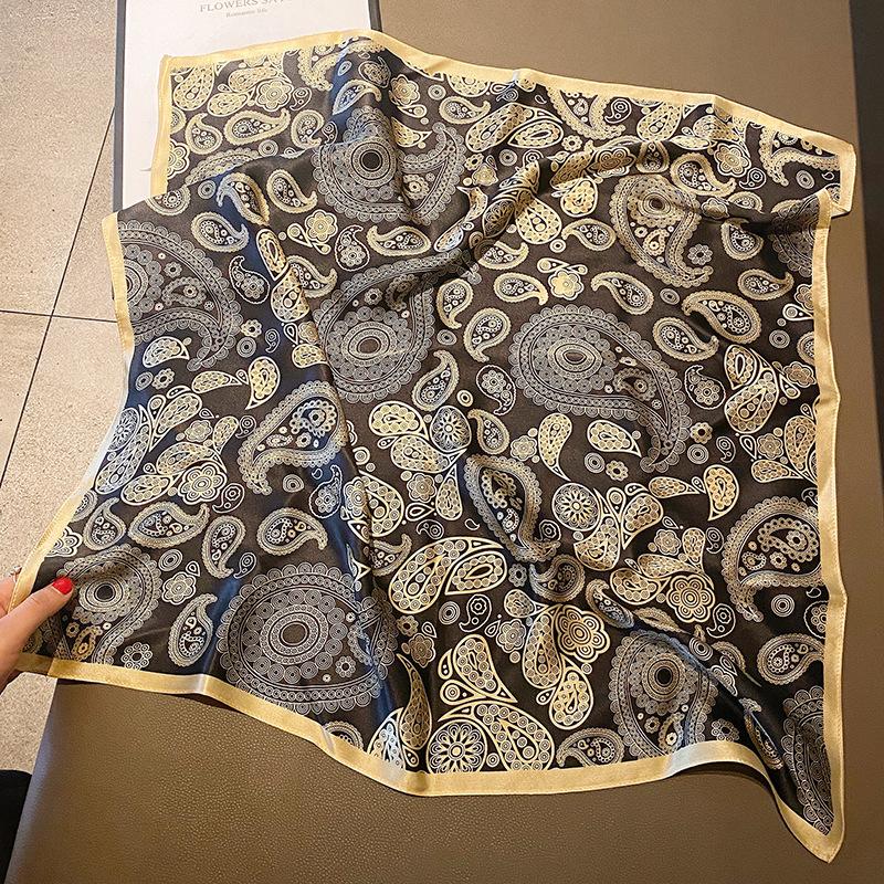 1116 Intellectual retro flower square scarf women's silk silk scarf 111% mulberry silk gilt cashew flower scarf women
