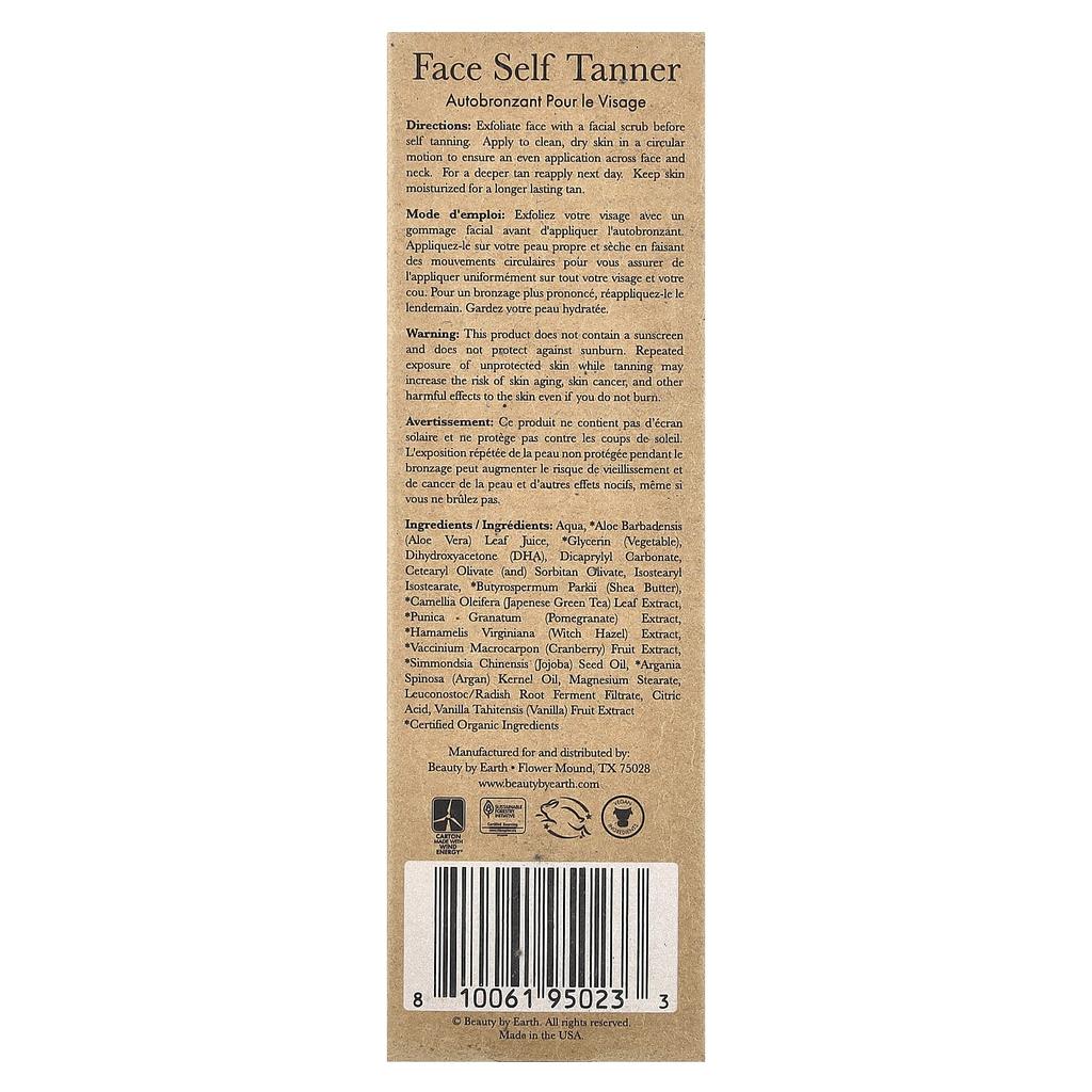 Beauty By Earth Автозагар для лица, от среднего до темного, 3 жидких унции (85 мл)