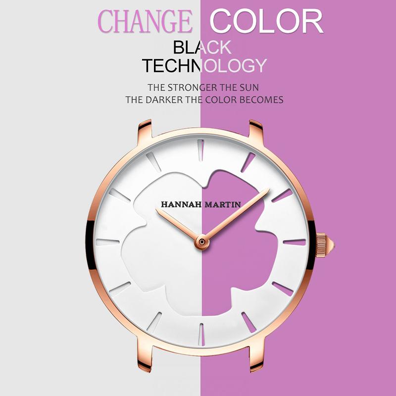 Changing Flowers Women Wristwatch Simple Fashion Pink Mesh Belt Japanese Movement Waterproof Quartz Women Watches