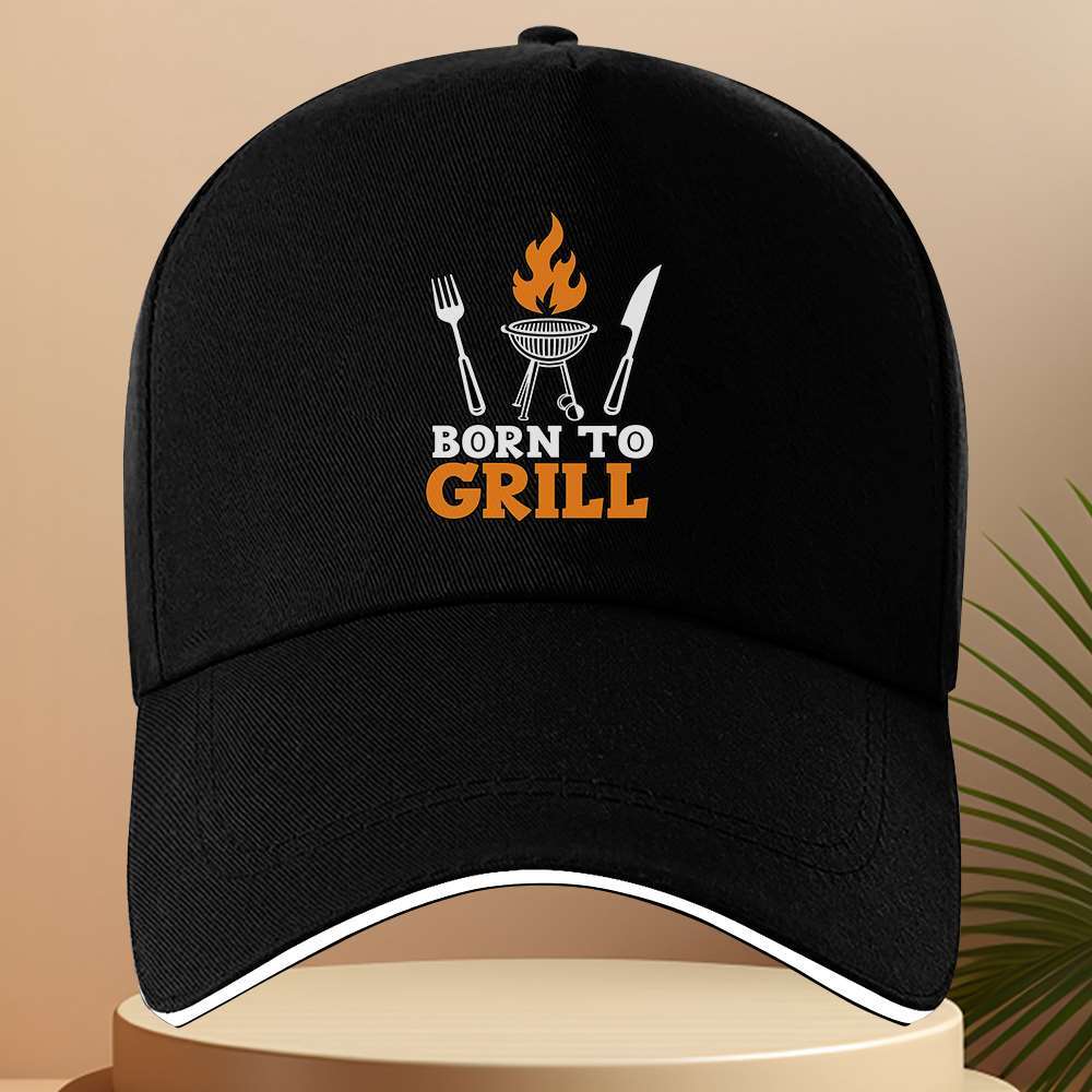 Бейсболка с графическим принтом 'Born To Grill' для BBQ, полиэстер, регулируемая, повседневная кепка для любителей гриля