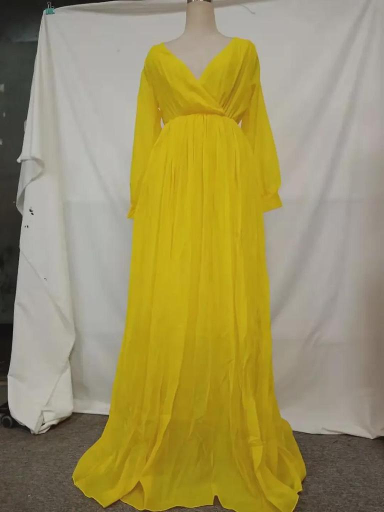 Длинное платье из желтого шифона в стиле ретро с высокой талией и поясом