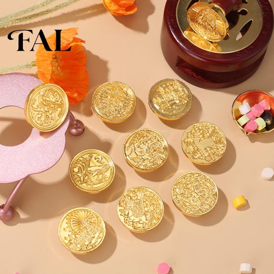 Retro Sealing Wax Head 10 Pcs Seal Stamp Replacements, Vintage Flower Pattern Stationery Tool Brass Heads for Envelope, Invitations, Wedding,
