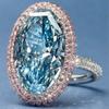 Big Oval Blue Cubic Zirconia Rings for Women Gorgeous Wedding Anniversary Party Female Rings Paved Pink CZ Trendy Jewelry