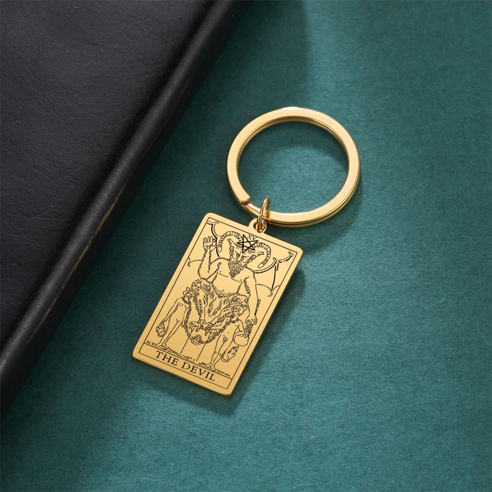 Tarot Key Chain Arcana Pendant Vintage Good Luck Key Ring Stainless Steel Wizardry Worship Jewelry Accessories Party Gift