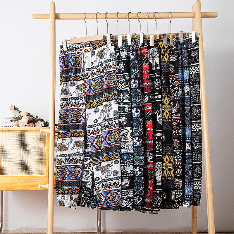 Женские бриджи-гаремы с высокой талией и манжетами, с этническим летним принтом тайских слонов, широкие